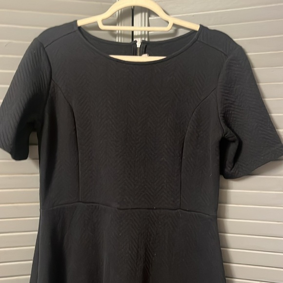 Loft Black Fit & Flare Cotton Knit Dress, Short Sleeves, Zipper Back, Size 8 - Picture 3 of 14